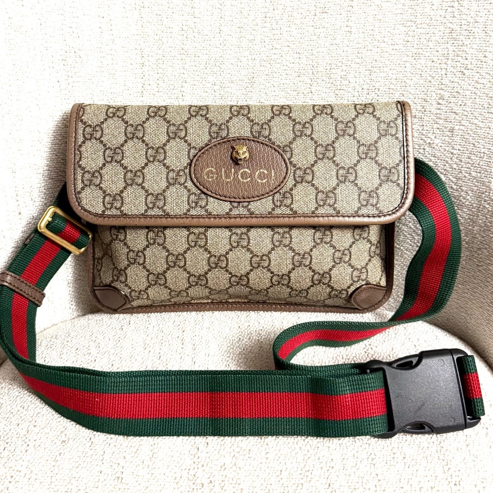 Authentic Gucci Neo GG Supreme Belt Bag brown monogram canvas web strap